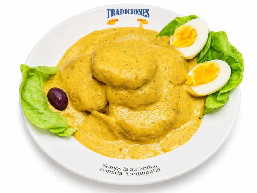 Ocopa arequipeña con huevo, aceituna y lechuga